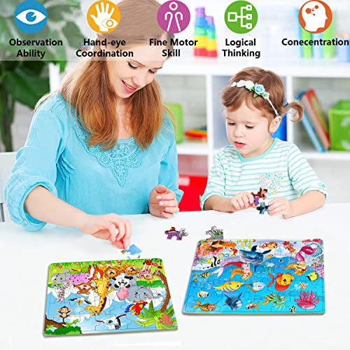 Puzzles for Kids Ages 3-5 4-8,40 Piece Colorful Wooden Puzzles for Toddler Children Learning Educational Puzzle Set Toys for Boys and Girls (4 Puzzles) from Eirenke