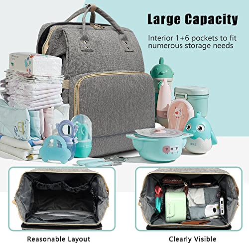 Gray Diaper Bag Backpack - Large Travel Diaper Bags for Baby Girl & Boy - Portable Changing Pad, Stroller Straps, Insulated Pockets - Waterproof - Baby Shower Gifts - 16.5x9.4x14", 30L Capacity by 