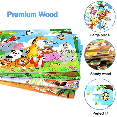Puzzles for Kids Ages 3-5 4-8,40 Piece Colorful Wooden Puzzles for Toddler Children Learning Educational Puzzle Set Toys for Boys and Girls (4 Puzzles) from Eirenke