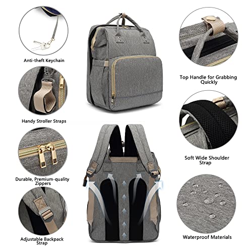 Gray Diaper Bag Backpack - Large Travel Diaper Bags for Baby Girl & Boy - Portable Changing Pad, Stroller Straps, Insulated Pockets - Waterproof - Baby Shower Gifts - 16.5x9.4x14", 30L Capacity by 