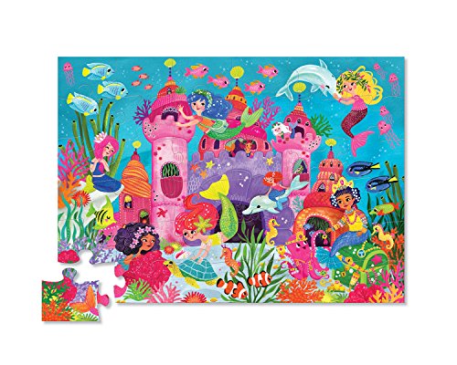 Crocodile Creek - Mermaid Palace - 36 Piece Jigsaw Floor Puzzle with Heavy-Duty Box for Storage, Large 20" x 27" Completed Size, Designed for Kids Ages 3 Years and up Blue/Green/Orange/Red/Pink from Crocodile Creek
