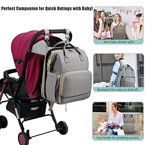Gray Diaper Bag Backpack - Large Travel Diaper Bags for Baby Girl & Boy - Portable Changing Pad, Stroller Straps, Insulated Pockets - Waterproof - Baby Shower Gifts - 16.5x9.4x14", 30L Capacity by 