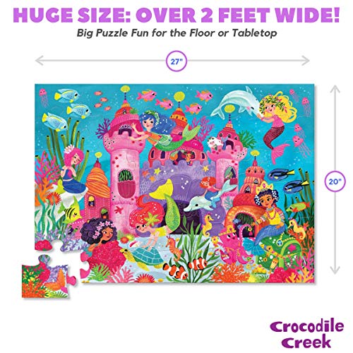 Crocodile Creek - Mermaid Palace - 36 Piece Jigsaw Floor Puzzle with Heavy-Duty Box for Storage, Large 20" x 27" Completed Size, Designed for Kids Ages 3 Years and up Blue/Green/Orange/Red/Pink from Crocodile Creek