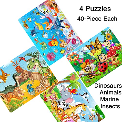 Puzzles for Kids Ages 3-5 4-8,40 Piece Colorful Wooden Puzzles for Toddler Children Learning Educational Puzzle Set Toys for Boys and Girls (4 Puzzles) from Eirenke