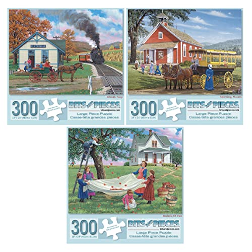 Bits and Pieces - 300 Large Piece Puzzles for Adults - Value Set of Three - Sunny Season Collection by Artist John Sloane - Jigsaw Puzzles - 18" X 24" by Melville Direct