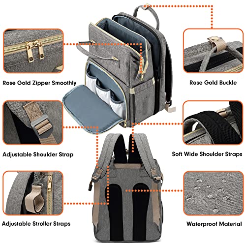 Gray Diaper Bag Backpack - Large Travel Diaper Bags for Baby Girl & Boy - Portable Changing Pad, Stroller Straps, Insulated Pockets - Waterproof - Baby Shower Gifts - 16.5x9.4x14", 30L Capacity by 