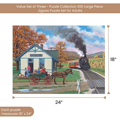 Bits and Pieces - 300 Large Piece Puzzles for Adults - Value Set of Three - Sunny Season Collection by Artist John Sloane - Jigsaw Puzzles - 18" X 24" by Melville Direct