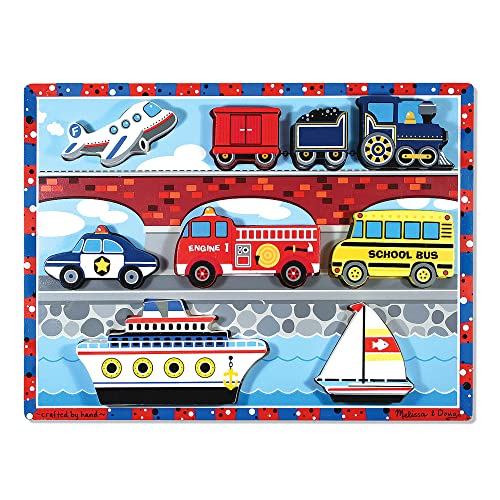 Melissa & Doug Vehicles Wooden Chunky Puzzle - Plane, Train, Cars, and Boats (9 pcs) from Melissa & Doug