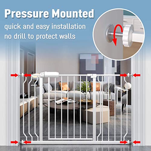 ALLAIBB Extra Wide Baby Gate Pressure Mount Auto Close White Metal Child Dog Pet Safety Gates with Walk Through for Stairs,Doorways,Kitchen and Living Room 62.2-66.9 in (71.65-76.38"/182-194cm) by ALLAIBB