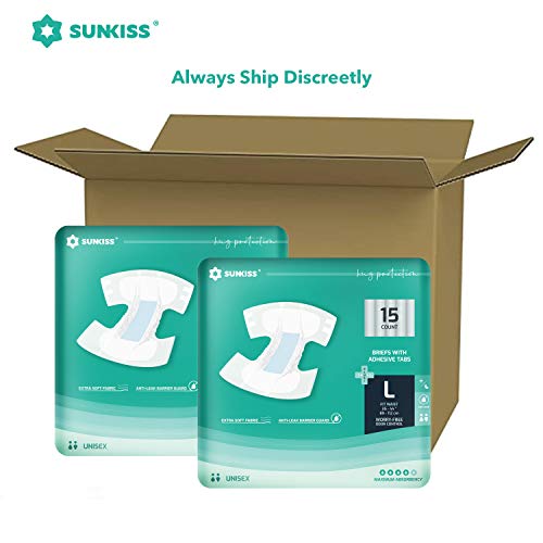 SUNKISS TrustPlus Adult Diapers with Maximum Absorbency, Disposable Incontinence Briefs with Tabs for Men and Women, Maximum Overnight Absorbency, Leak Protection, Large, 15 Count from SUNKISS HEALTHCARE (ZHEJIANG) CO., LTD.