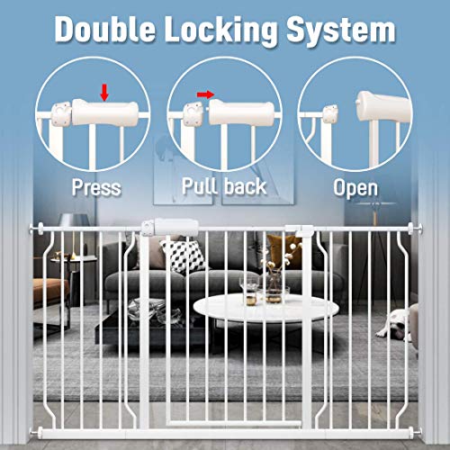 ALLAIBB Extra Wide Baby Gate Pressure Mount Auto Close White Metal Child Dog Pet Safety Gates with Walk Through for Stairs,Doorways,Kitchen and Living Room 62.2-66.9 in (71.65-76.38"/182-194cm) by ALLAIBB
