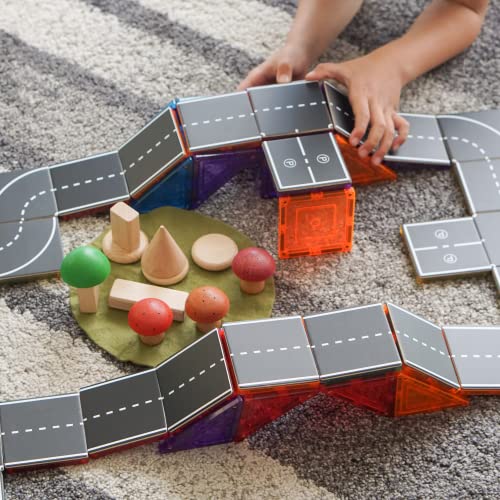 Learn & Grow Road Toppers, Magnetic Tile Accessory, Magnet Building Set Road Pack Add on 40PCS - STEM Building Toy & Learning Educational Magnet Construction Toddler from Learn & Grow Toys