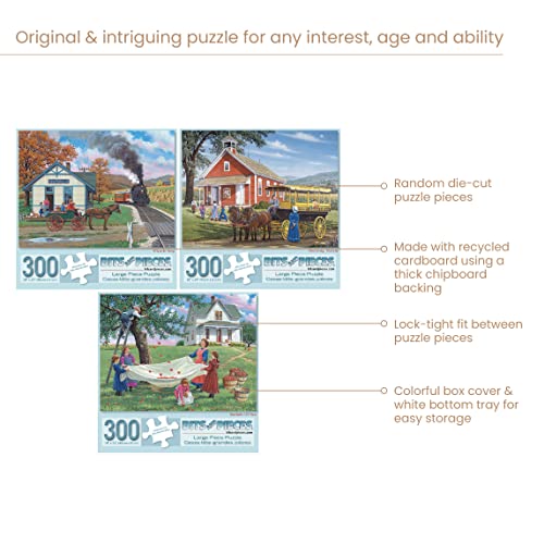 Bits and Pieces - 300 Large Piece Puzzles for Adults - Value Set of Three - Sunny Season Collection by Artist John Sloane - Jigsaw Puzzles - 18" X 24" by Melville Direct