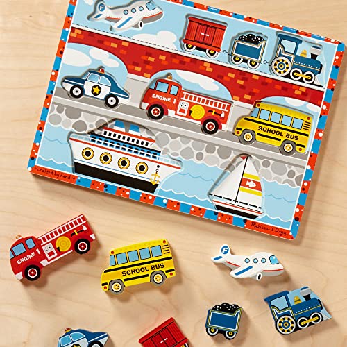 Melissa & Doug Vehicles Wooden Chunky Puzzle - Plane, Train, Cars, and Boats (9 pcs) from Melissa & Doug