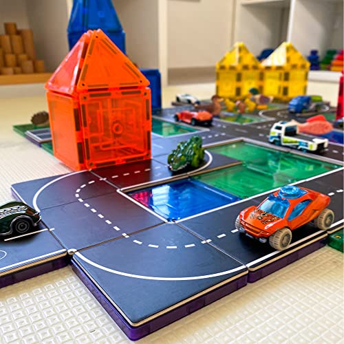 Learn & Grow Road Toppers, Magnetic Tile Accessory, Magnet Building Set Road Pack Add on 40PCS - STEM Building Toy & Learning Educational Magnet Construction Toddler from Learn & Grow Toys