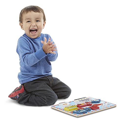 Melissa & Doug Vehicles Wooden Chunky Puzzle - Plane, Train, Cars, and Boats (9 pcs) from Melissa & Doug