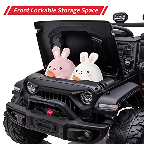 2 Seats Battery Powered Electric Truck with Remote Control, 24V Kids Ride on Toy with 20â Extra Width Seat for 3-8 Years Kids, LED Headlights, Front Storage, Bottle Holder, FM, Bluetooth, USB,Black by Chuzhou Bettyma Baby Carrier CO.,Ltd