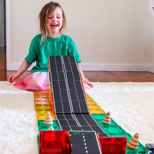 Learn & Grow Road Toppers, Magnetic Tile Accessory, Magnet Building Set Road Pack Add on 40PCS - STEM Building Toy & Learning Educational Magnet Construction Toddler from Learn & Grow Toys