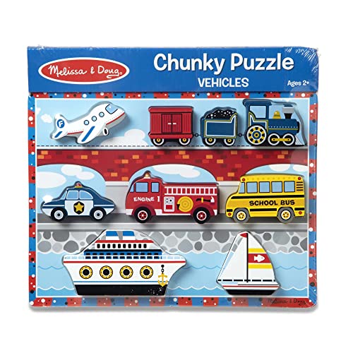 Melissa & Doug Vehicles Wooden Chunky Puzzle - Plane, Train, Cars, and Boats (9 pcs) from Melissa & Doug