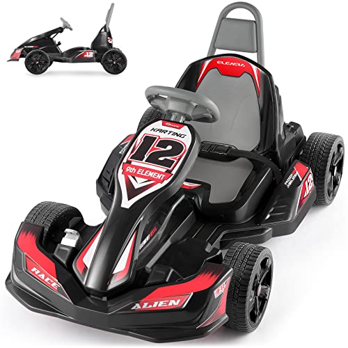 ELEMARA Electric Go Kart for Kids, 12V 2WD Battery Powered Ride On Cars with Parent Remote Control for Boys Girls,Vehicle Toy Gift with Adjustable Seat,Safety Belt,USB Port for Age 3-8,Carbon Black from ELEMARA