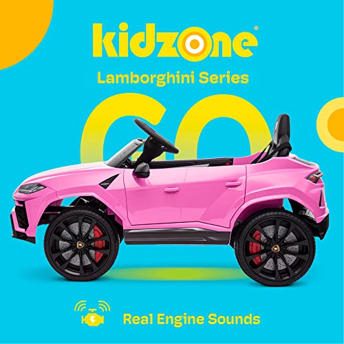 Kidzone Ride On Car 12V Lamborghini Urus Kids Electric Vehicle Toy w/Parent Remote Control, Horn, Radio, USB Port, AUX, Spring Suspension, Opening Door, LED Light - Pink by Kidzone
