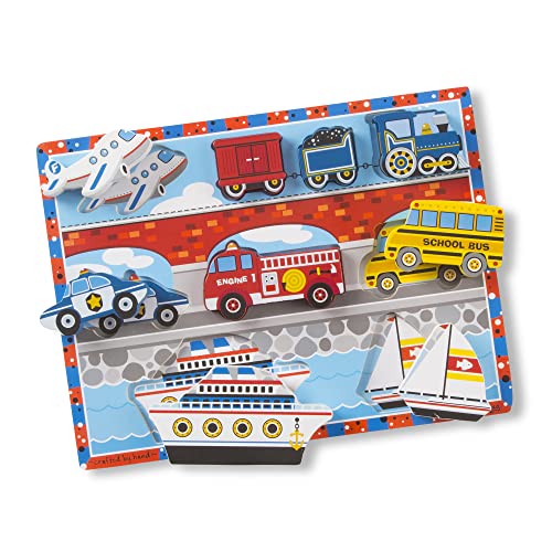Melissa & Doug Vehicles Wooden Chunky Puzzle - Plane, Train, Cars, and Boats (9 pcs) from Melissa & Doug
