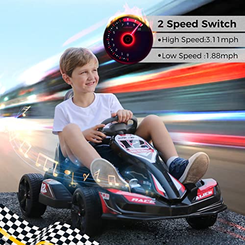 ELEMARA Electric Go Kart for Kids, 12V 2WD Battery Powered Ride On Cars with Parent Remote Control for Boys Girls,Vehicle Toy Gift with Adjustable Seat,Safety Belt,USB Port for Age 3-8,Carbon Black from ELEMARA
