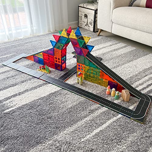 Learn & Grow Road Toppers, Magnetic Tile Accessory, Magnet Building Set Road Pack Add on 40PCS - STEM Building Toy & Learning Educational Magnet Construction Toddler from Learn & Grow Toys