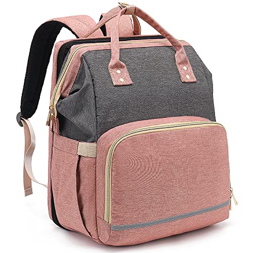 Diaper Bag Backpack - Large Travel Diaper Bags for Baby Girl & Boy - Portable Changing Pad, Stroller Straps, Insulated Pockets - Waterproof - Baby Shower Gifts - 16.5x9.4x14", 30L Capacity, Pink Gray by 