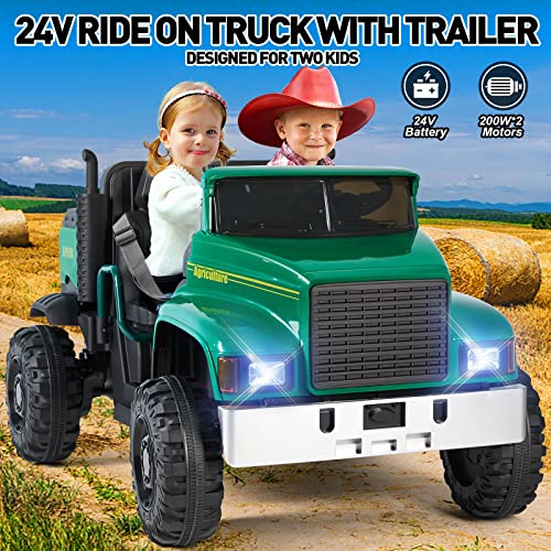 JOYLDIAS 2 Seater Ride On Car, 24V Battery-Powered Dump Truck, Ride On Toy with Dump Bed, Dual Motors, 4 Large Wheels, 2.4G Remote Control, 3 Speeds, Bluetooth, Green from JOYLDIAS