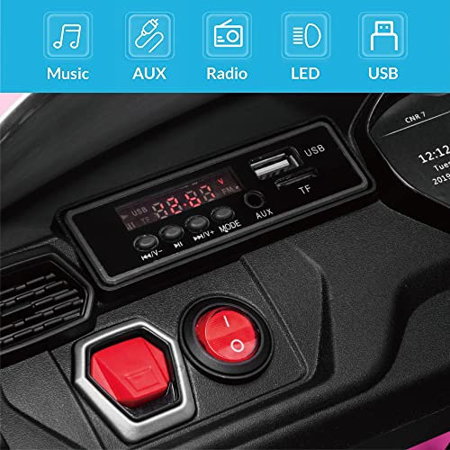 Kidzone Ride On Car 12V Lamborghini Urus Kids Electric Vehicle Toy w/Parent Remote Control, Horn, Radio, USB Port, AUX, Spring Suspension, Opening Door, LED Light - Pink by Kidzone