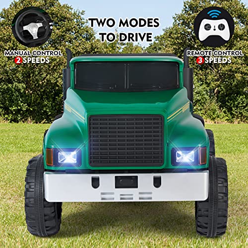 JOYLDIAS 2 Seater Ride On Car, 24V Battery-Powered Dump Truck, Ride On Toy with Dump Bed, Dual Motors, 4 Large Wheels, 2.4G Remote Control, 3 Speeds, Bluetooth, Green from JOYLDIAS