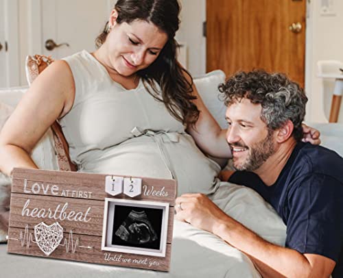 Sonogram Picture Frame Pregnancy Announcements Gift, Love at First Sight Ultrasound Picture Frames 4x3" Countdown Weeks Design for Baby Girl Room DÃ©cor, Gender Reveal Baby Shower First Time Mom Gifts by 