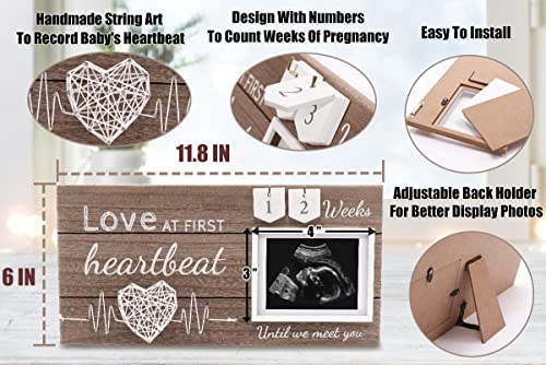 Sonogram Picture Frame Pregnancy Announcements Gift, Love at First Sight Ultrasound Picture Frames 4x3" Countdown Weeks Design for Baby Girl Room DÃ©cor, Gender Reveal Baby Shower First Time Mom Gifts by 