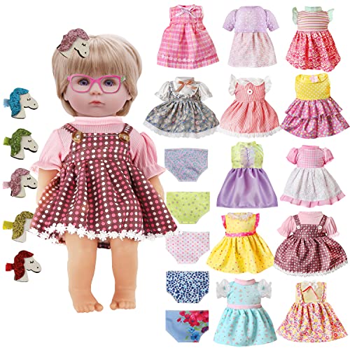 22 Pcs Girl Doll Clothes and Accessories For Alive Baby Doll Baby Bitty American Doll Girl Fits 13 14 15 16 Inch Girl Dolls - Include 12 Dress 5 Underwear 5 Doll Unicorn Hairpin for Girls Xmas Gift by lausomile