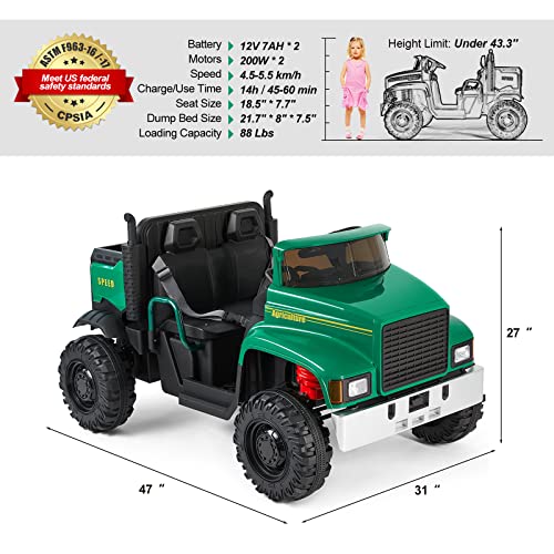 JOYLDIAS 2 Seater Ride On Car, 24V Battery-Powered Dump Truck, Ride On Toy with Dump Bed, Dual Motors, 4 Large Wheels, 2.4G Remote Control, 3 Speeds, Bluetooth, Green from JOYLDIAS