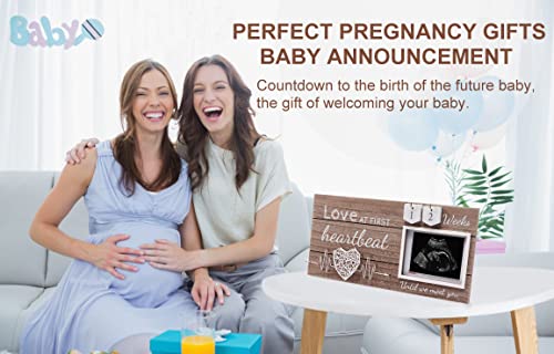 Sonogram Picture Frame Pregnancy Announcements Gift, Love at First Sight Ultrasound Picture Frames 4x3" Countdown Weeks Design for Baby Girl Room DÃ©cor, Gender Reveal Baby Shower First Time Mom Gifts by 