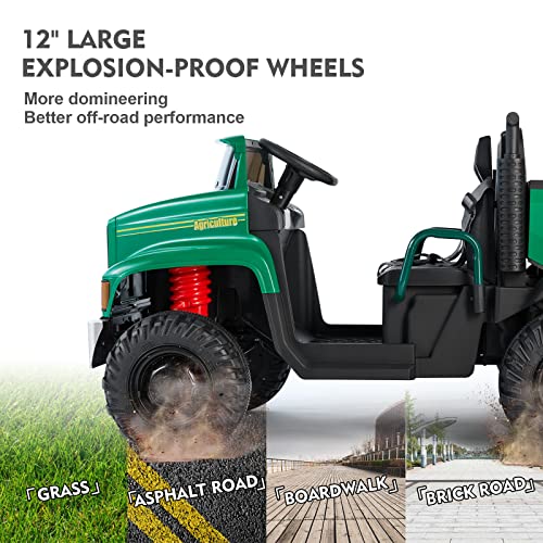 JOYLDIAS 2 Seater Ride On Car, 24V Battery-Powered Dump Truck, Ride On Toy with Dump Bed, Dual Motors, 4 Large Wheels, 2.4G Remote Control, 3 Speeds, Bluetooth, Green from JOYLDIAS