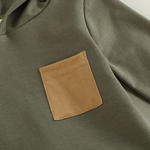 Baby Boys Clothes 3 6 9 12 18 24M 3T Pants Set Hooded Patchwork Hoodie Striped Sweatpants Fall Winter Outfit (Army Green, 0-6 Months) from MA&BABY