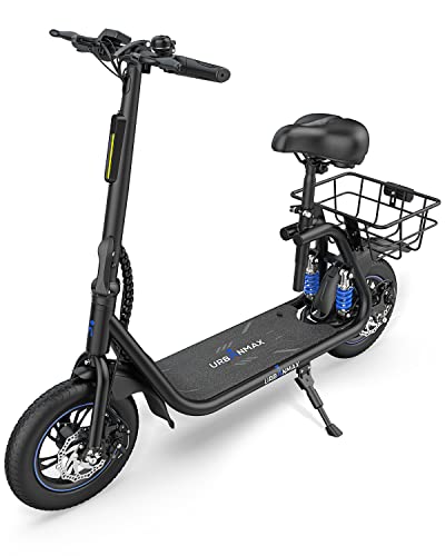 URBANMAX C1 Electric Scooter Adults with Dual Shock Absorbers Up to 25 Miles 18.6MPH 450W Powerful Motor Folding Scooter Electric for Adults with Seat & Carry Basket from URBANMAX