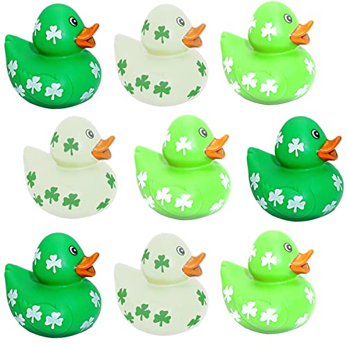 4E's Novelty 24 Pack St Patricks Day Rubber Ducks - 2 inch Green Shamrock Rubber Duckies Bulk - St. Patrick's Day Gifts for Kids Party Favors Accessories by 4E's Novelty