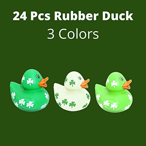 4E's Novelty 24 Pack St Patricks Day Rubber Ducks - 2 inch Green Shamrock Rubber Duckies Bulk - St. Patrick's Day Gifts for Kids Party Favors Accessories by 4E's Novelty