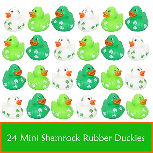 4E's Novelty 24 Pack St Patricks Day Rubber Ducks - 2 inch Green Shamrock Rubber Duckies Bulk - St. Patrick's Day Gifts for Kids Party Favors Accessories by 4E's Novelty