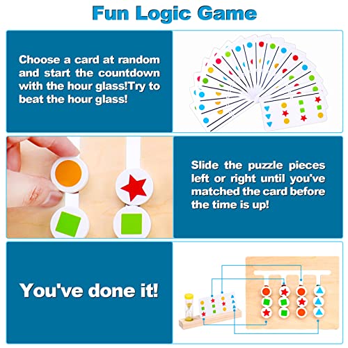 Montessori Learning Toys Slide Puzzle Color & Shape Matching Brain TeasersÂ Logic Game Preschool Educational Wooden Toys for Kids Child Boys Girls Age 3 4 5 6 7 Years Old Travel Toys Birthday Gift from Augtoy