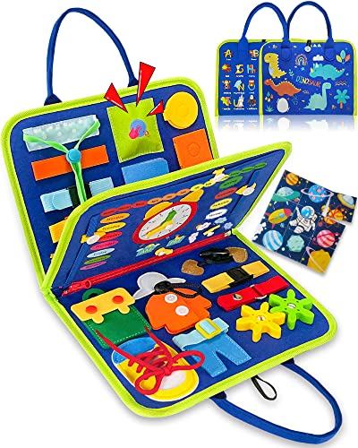 Exorany Busy Board Montessori Toys for 1 2 3 4 Year Old Boys & Girls Gifts, Sensory Toys for Toddlers 1-3, Autism Educational Travel Toys, Preschool Activities for Learning Fine Motor Skills (Blue) from Exorany