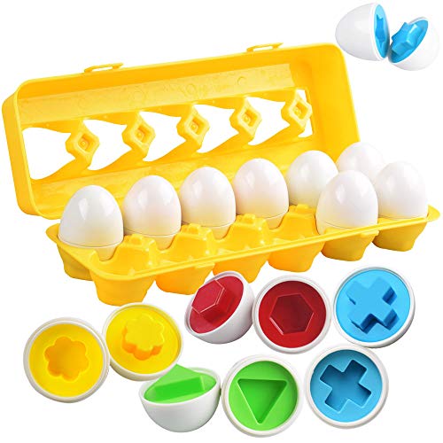 CPSYUB Toddler Toys, 18 Month Toys, Easter Eggs Learning Toys for 1, 2, 3 Year Old Girls / Boys, Montessori Matching Eggs Educational Color & Shape Recognition Skills Gifts Toys BPA Free (12 Eggs) from CPSYUB