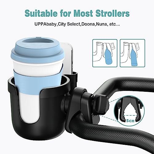 Guiseapue Stroller Cup Holder with Phone Holder, Universal Bottle Holder for Wheelchair, Walker, Bike, Scooter, Stroller Accessories for Uppababy, Nuna, Bugaboo, Doona, Gifts for Women, Mom, Men from Guiseapue