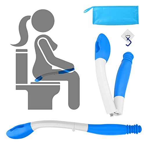 Foldable Toilet Aids for Wiping, Jhua 15.7" Long Reach Comfort Wipe Bottom Grips with Hook, Toilet Paper Aids Tools Tissue Grip Self Wipe Assist Holder, Blue by Jhua