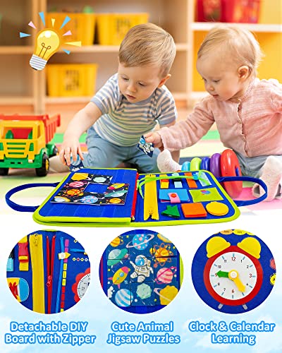 Exorany Busy Board Montessori Toys for 1 2 3 4 Year Old Boys & Girls Gifts, Sensory Toys for Toddlers 1-3, Autism Educational Travel Toys, Preschool Activities for Learning Fine Motor Skills (Blue) from Exorany