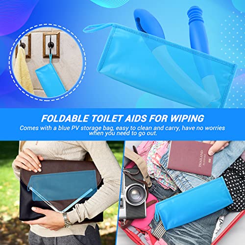 Foldable Toilet Aids for Wiping, Jhua 15.7" Long Reach Comfort Wipe Bottom Grips with Hook, Toilet Paper Aids Tools Tissue Grip Self Wipe Assist Holder, Blue by Jhua